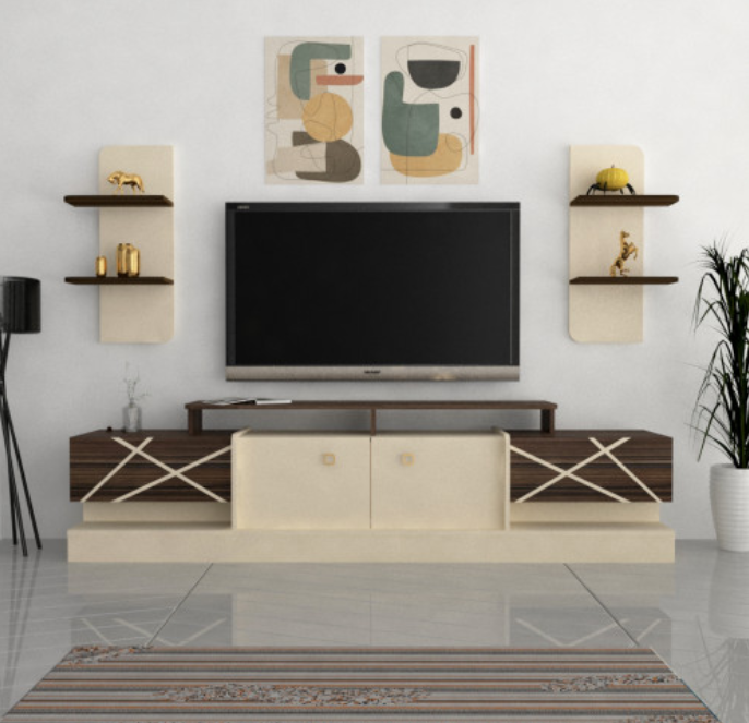 طاولة تلفزيون بني وبيج