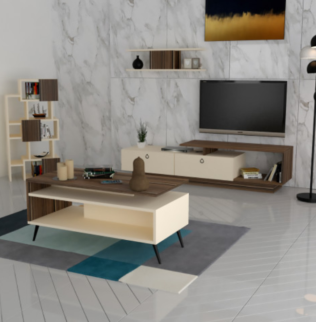 طقم طاولات بني وبيج