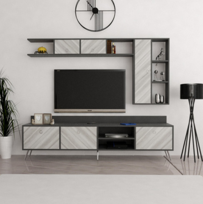 طاولة تلفزيون مودرن ابيض ورمادي
